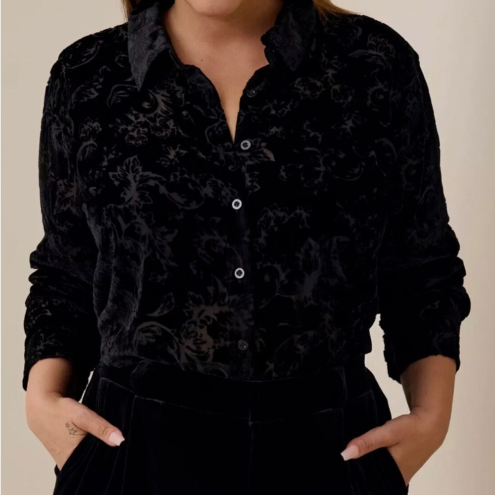 Torrid Black Velvet Burnout Blouse